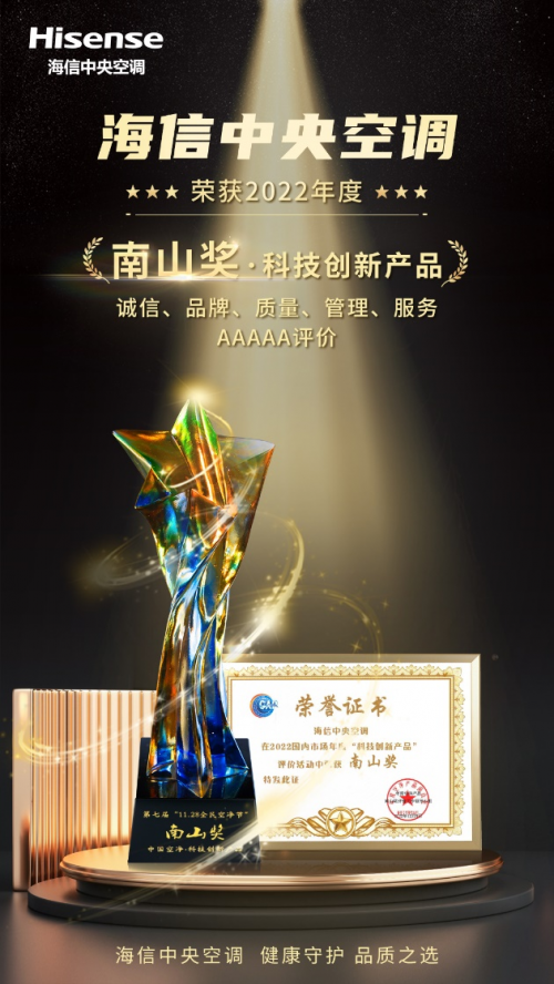 2022&ldquo;南山獎(jiǎng)&rdquo;評選揭曉 海信中央空調(diào)凈化實(shí)力再獲認(rèn)可